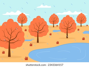 Ricos y cálidos tonos de rojo rusto, amarillo dorado y marrón terrario, sensación de acogedora tranquilidad y nostalgia por el aire de Crisp, hojas caídas y susurros de la ilustración vectorial de la Sinfonía de la Naturaleza