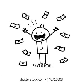 Rich and Wealthy Businessman Doodle, a hand drawn vector doodle illustration of a wealthy businessman with money around him.
