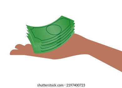  Rich and wealthy businessman hand holding pile of dollar money banknotes with the word Dividends.