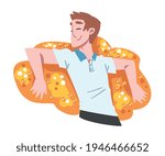 Rich and Wealthy Man Character Lying on Pile of Golden Coins at Half Length Vector Illustration
