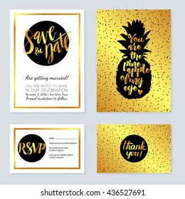 Rich Wedding Invitations, gold pineapple. Bohemian Cards Save this date Unique cards for printing supplies