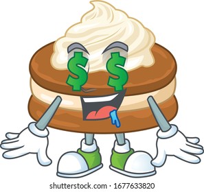 Rich white cream alfajor with Money eye mascot character concept