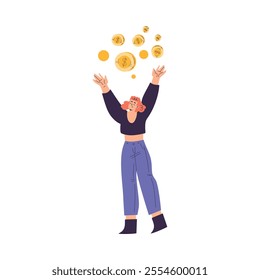 Rich Woman Character with Golden Coin Vector Illustration