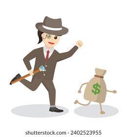 Rich woman Chasing Money design character on white background
