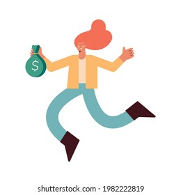 rich woman with money bag character