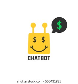 rich yellow chatbot icon. concept of internet ai, text, chat bubble, conversation, wealth, spam, joy, dollar emblem, sending. flat style trend modern logotype graphic art design on white background