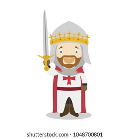 Richard I of England The Lionheart cartoon character. Vector Illustration. Kids History Collection.