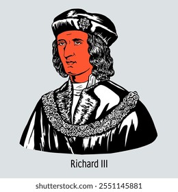 Richard III — King of England from 1483 from the Yorkist dynasty, the last representative of the male line of Plantagenets on the English throne. Hand-drawn vector illustration