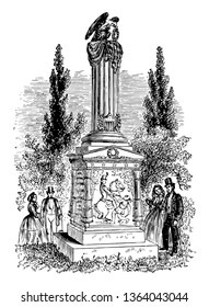 Richard Mentor Johnson Monument Was Made In Memory Of Colonel Richard M. Johnson Vintage Line Drawing.