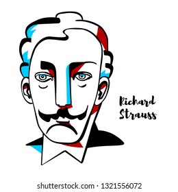 Richard Strauss engraved vector portrait with ink contours. German composer of the late Romantic and early modern eras. He is known for his operas.