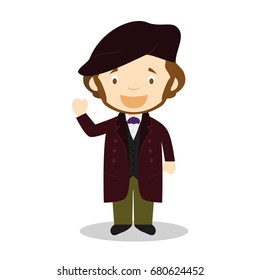 Richard Wagner cartoon character. Vector Illustration. Kids History Collection.