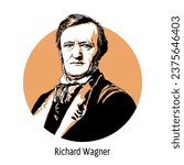 Richard Wagner was a German composer and conductor. Hand drawn vector illustration 