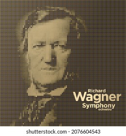 Richard Wagner pixelated portrait. Modern symphony orchestra posters, web banner, concert template. Vector Illustration.