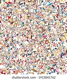 Richly colored, hand drawn marker lines based abstract shapes organized into loose grid pattern on white base