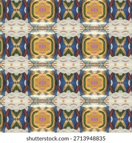 A richly colored kaleidoscope abstract pattern featuring mirrored flower-like shapes that create a vivid art texture background design.