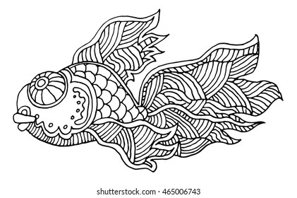 richly decorated fish vector hand drawing illustration