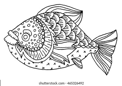 richly decorated fish vector hand drawing illustration