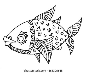 richly decorated fish vector hand drawing illustration
