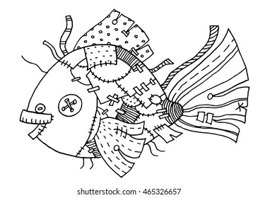 richly decorated fish vector hand drawing illustration