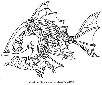 richly decorated fish vector hand drawing illustration