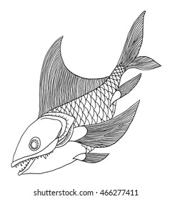 richly decorated fish vector hand drawing illustration