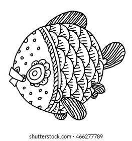 richly decorated fish vector hand drawing illustration