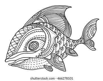 richly decorated fish vector hand drawing illustration