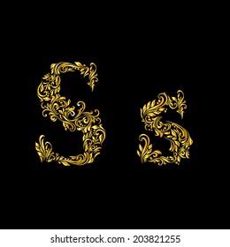 Richly decorated letter 's' in upper and lower case.