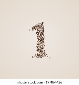 Richly decorated one digit on beige background.