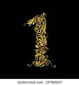 Richly decorated one digit on black background.