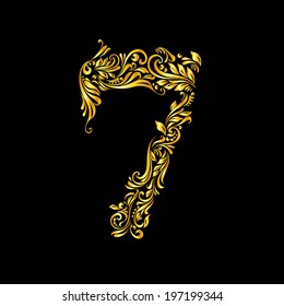 Richly decorated seven digit on black background.