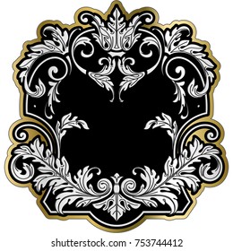 Richly decorated vintage baroque scroll design frame floral decoration.
