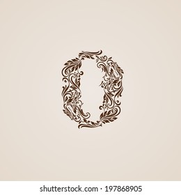Richly decorated zero digit on beige background.