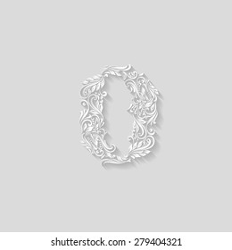 Richly decorated zero digit on gray background