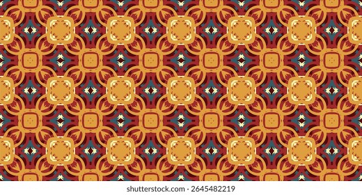 A richly detailed and symmetrical geometric pattern. It features a repeating motif of rounded squares and interconnected shapes, creating a seamless and ornamental design.
