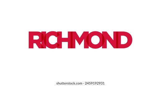 Richmond en el emblema de Canadá. El diseño presenta un estilo geométrico, Ilustración vectorial con tipografía audaz en un estilo moderno. La letra gráfica del eslogan.