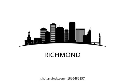 Richmond city skyline. Black cityscape isolated on white background. Vector banner.