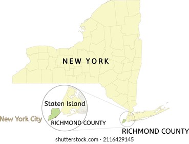 Richmond County and borough of Staten Island location on New York state and New York City map
