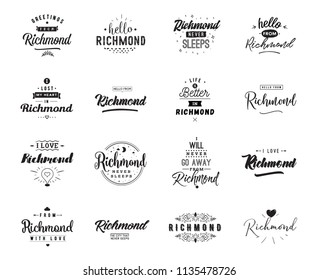 Richmond. Greeting cards, vector design. Isolated logos. Typography set.