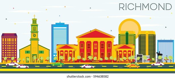 Richmond Skyline com Edifícios Coloridos e Céu Azul. Ilustração de vetor. Business Travel and Tourism Concept com arquitetura histórica. Imagem para Placard de banner de apresentação e site da Web.