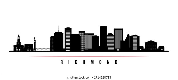 Richmond skyline horizontal banner. Black and white silhouette of Richmond, Virginia. Vector template for your design. 