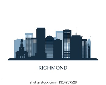 Richmond skyline, monochrome silhouette. Vector illustration.