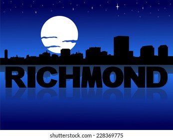 Richmond skyline reflected with text and moon illustration