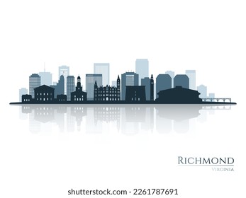 Richmond skyline silhouette with reflection. Landscape Richmond, Virginia. Vector illustration.