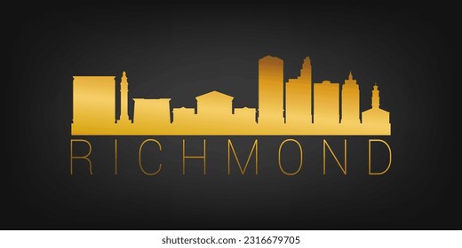 Richmond, VA, USA Gold Skyline City Silhouette Vector. Golden Design Luxury Style Icon Symbols. Travel and Tourism Famous Buildings.