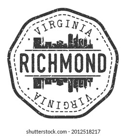 Richmond, VA, USA Stamp Skyline Postmark. Silhouette Postal Passport. City Round Vector Icon. Vintage Postage Design.