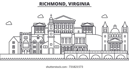 Richmond, Virginia architecture line skyline illustration. Linear vector cityscape with famous landmarks, city sights, design icons. Landscape wtih editable strokes