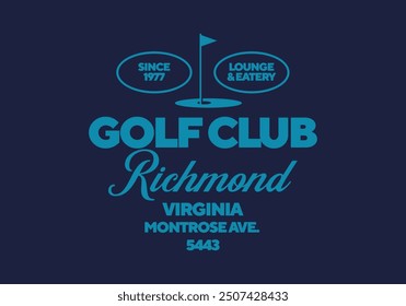 Logotipo del club de golf Richmond Virginia. Estampado de Antiguas para camiseta. Diseño Hipster de moda. Ilustración vectorial