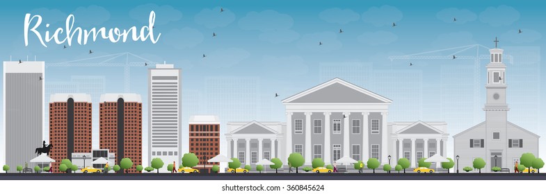 Richmond (Virginia) Skyline With Gray Buildings And Blue Sky. Vector Illustration. Business Travel And Tourism Concept With Modern Buildings. Image For Presentation, Banner, Placard And Web Site.