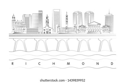 Richmond, Virginia skyline minimal linear vector illustration and typography design 